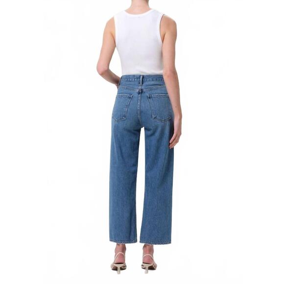 NEW AGOLDE ren cropped wide leg jean in blue - Picture 3 of 5